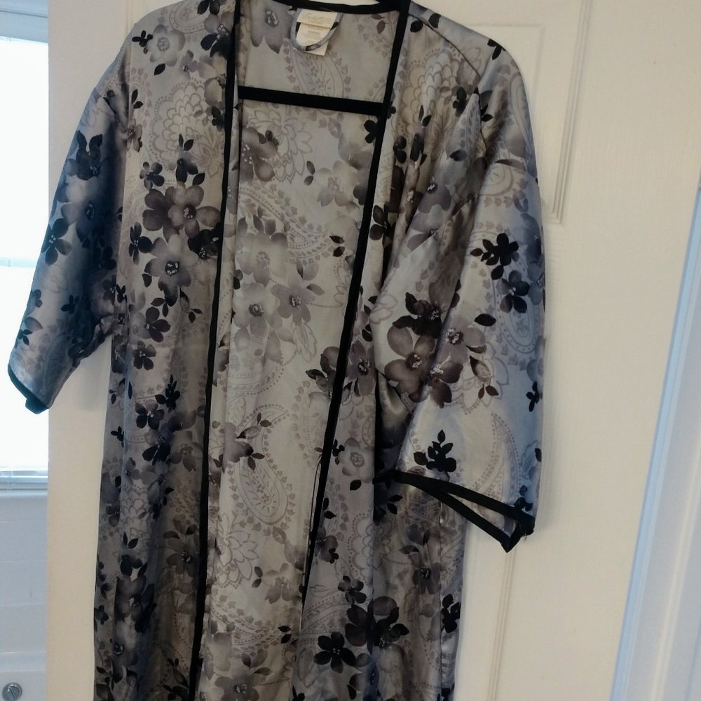Silky sexy gray and floral robe